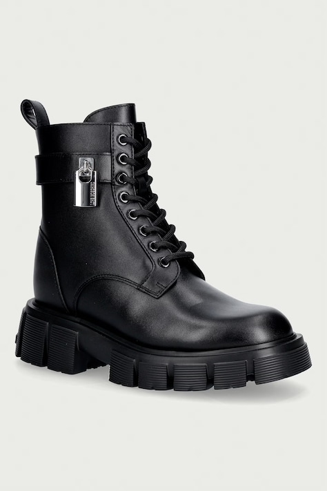 Love Moschino Workery na platformie damskie skórzane czarne JA24235G0PIA0000