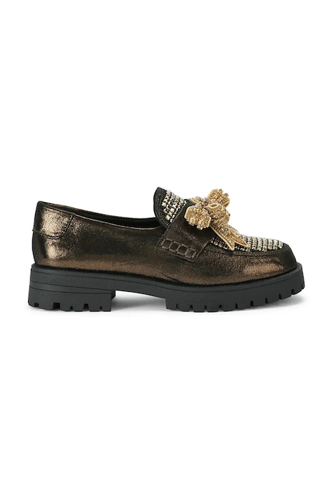 Kurt Geiger London Loafersy damskie skórzane Bow Crystal Loafer zielone 5388460109