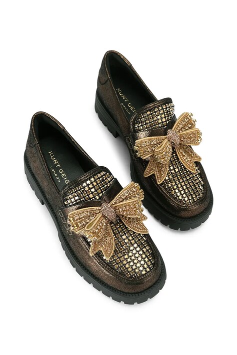 Kurt Geiger London Loafersy damskie skórzane Bow Crystal Loafer zielone 5388460109