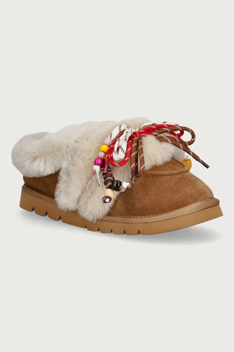 Nokwol Παντόφλες Γυναικείες σουέτ April Chestnut Hairy Suede καφέ April Chestnut Hairy Suede