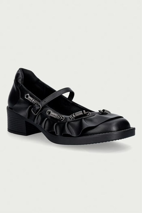 Koi Footwear Μπαλαρίνες Ruffle Chain Mary Janes μαύρες STORMVEIL