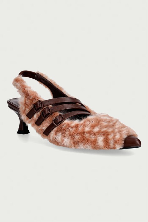Koi Footwear Στιλέτο χαμηλά τακούνια Doelle Faux Deer Fur Kitten Heels καφέ SP02