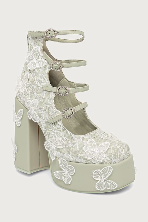 Koi Footwear Cipele s potpeticom s debelom potpeticom Wild Lotus Butterfly Lace Platform zelene DBP47