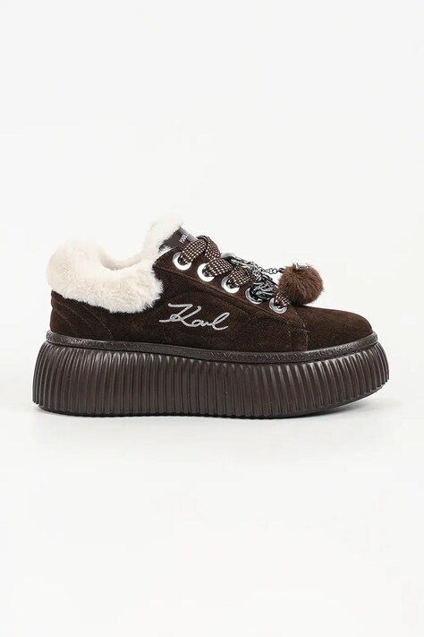 Karl Lagerfeld Kreeper sneakersy damskie zamszowe brązowe na platformie KL42312L