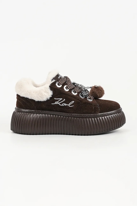 Karl Lagerfeld Kreeper sneakersy damskie zamszowe brązowe na platformie KL42312L