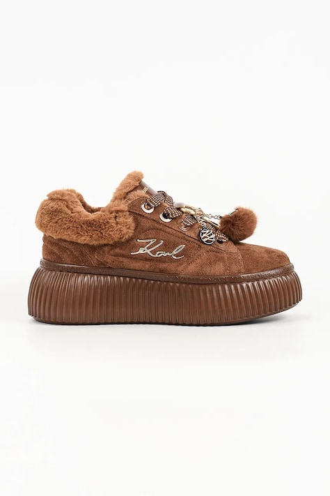 Karl Lagerfeld Kreeper sneakersy damskie zamszowe brązowe KL42312L