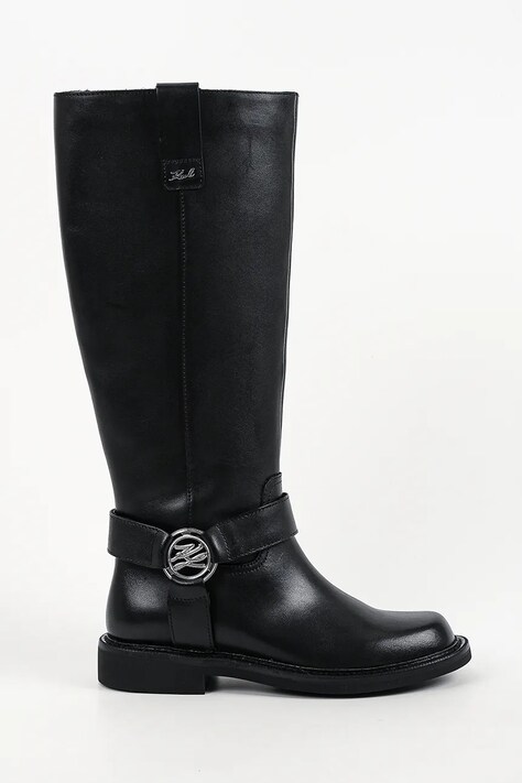 Karl Lagerfeld Kozaki na płaskim obcasie damskie skórzane Sadie czarne KL47496