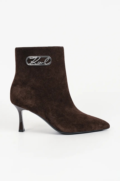 Karl Lagerfeld Botki na wysokim obcasie damskie zamszowe Sienna brązowe KL32747