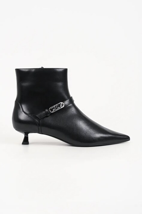 Karl Lagerfeld Botki na niskim obcasie damskie skórzane Pasha czarne KL30143A