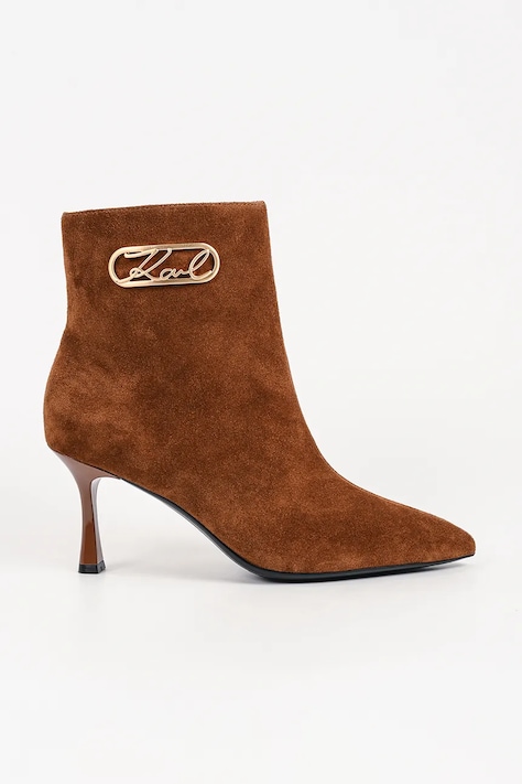 Karl Lagerfeld Botki na szpilce damskie zamszowe Sienna brązowe KL32747