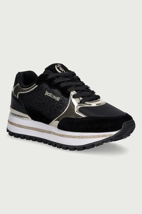Just Cavalli Sneakersy damskie czarne sportowe 81RA3SJ1ZSF09PL9