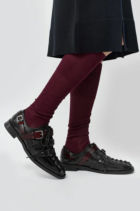 Miista Loafersy damskie skórzane Cobie bordowe derby E8_4325