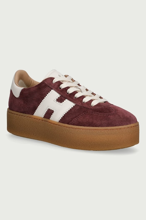 Hogan H698 Allacciato H sneakersy damskie zamszowe bordowe na platformie HXW6980FB60UL60UUJ