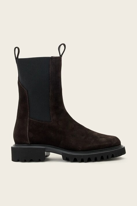 AllSaints Členkové čižmy dámske semišové Hallie Suede Boot hnedé W005FD