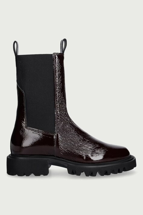 AllSaints Botki na platformie damskie skórzane Hallie Boot Patent brązowe W003FF