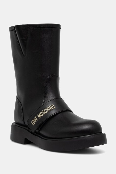 Love Moschino botki na płaskim obcasie damskie skórzane czarne JA24064G1PIA0000