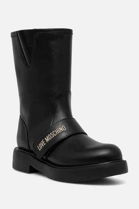 Love Moschino botki na płaskim obcasie damskie skórzane czarne JA24064G1PIA0000