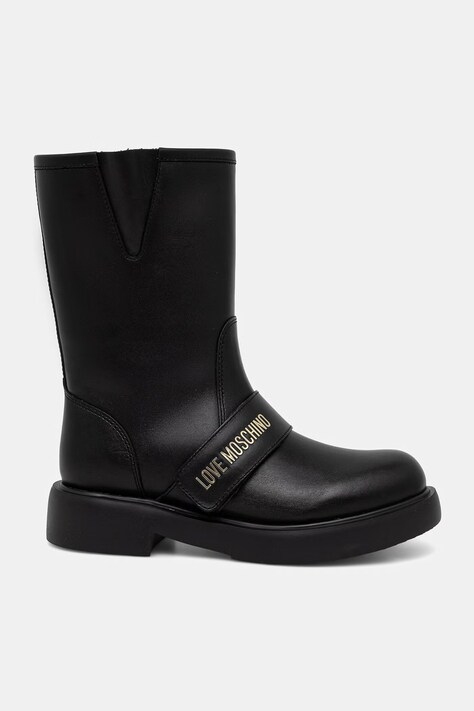 Love Moschino ботильйони на пласкому підборі жіночі шкіряні — AW26-OBDW3R, чорний — фото 2
