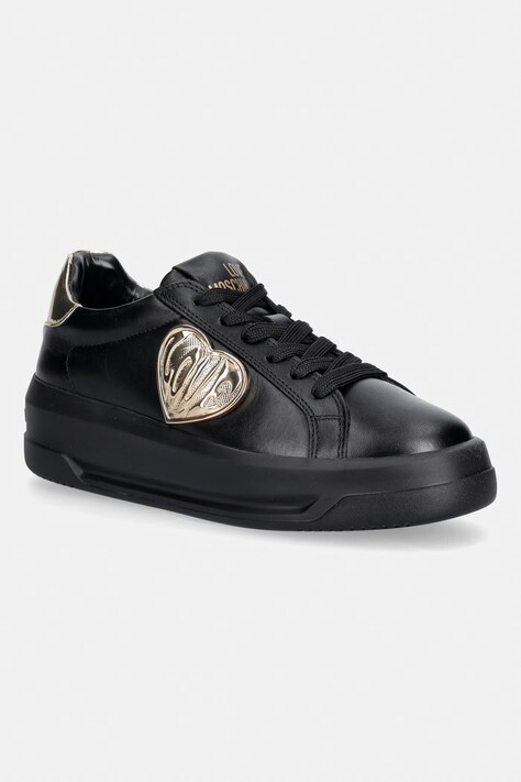Love Moschino sneakersy damskie skórzane czarne na platformie JA15235G1PIAR00A