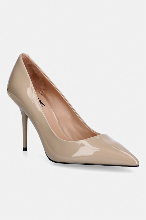 Love Moschino szpilki na wysokim obcasie skórzane beżowe JA10459G1PIH0105
