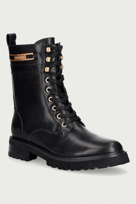 Twinset botki damskie skórzane czarne 262TCP074