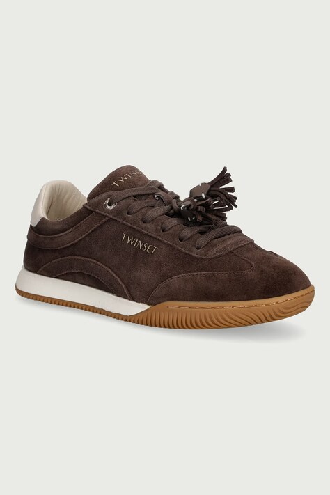 Twinset Sneakersy damskie zamszowe brązowe 262TCP090