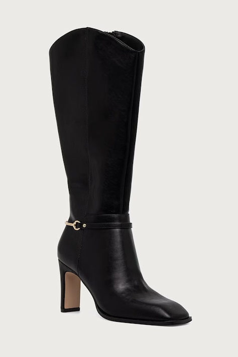 Steve Madden Cizme cu toc pentru femei din piele Shield negre 11005891