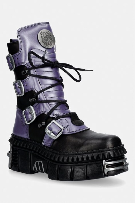 New Rock CRUST NEGRO + NOMADLA LILA + IMPERFECT TOWER NEGRO TORNILLOS workery damskie skórzane fioletowe M.WALL373.CEV005