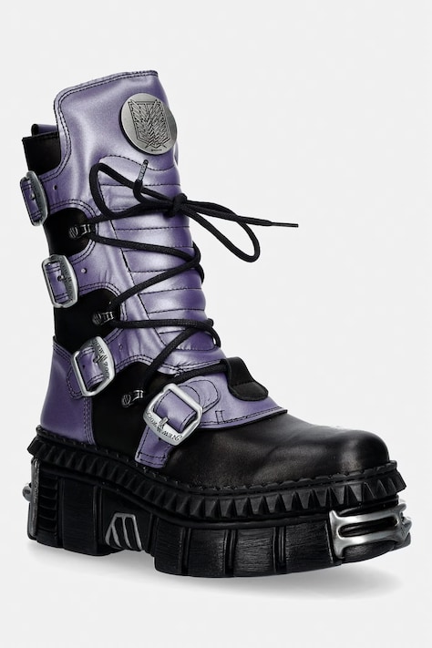 New Rock CRUST NEGRO + NOMADLA LILA + IMPERFECT TOWER NEGRO TORNILLOS workery damskie skórzane fioletowe M.WALL373.CEV005