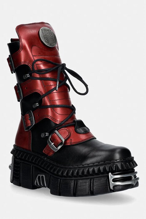 New Rock CRUST NEGRO + NOMADA ROJO + IMPERFECT TOWER NEGRO TORNILLOS workery damskie skórzane czerwone M.WALL373.CEV002