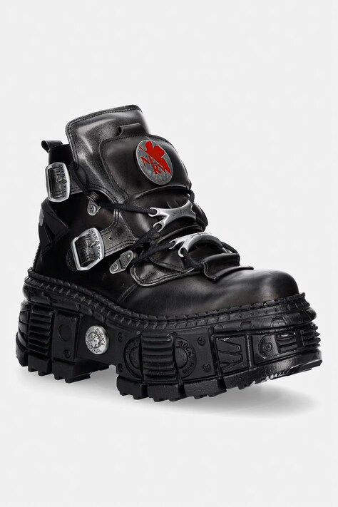 New Rock CRUST NEGRO + ANTIK ACERO + IMPERFECT TANK NEGRO TORNILLOS workery na platformie damskie skórzane szare M.WALL052.CEV162