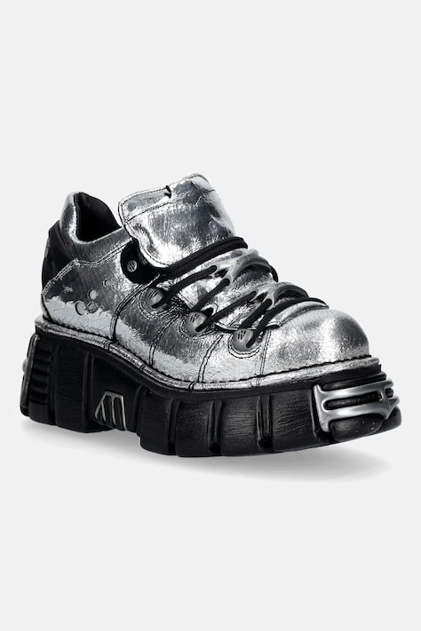 New Rock CRACK ESPEJO PLATA ANTE + IMPERFECT TOWER NEGRO TORNILLOS buty na platformie damskie skórzane srebrne M.120N.C55
