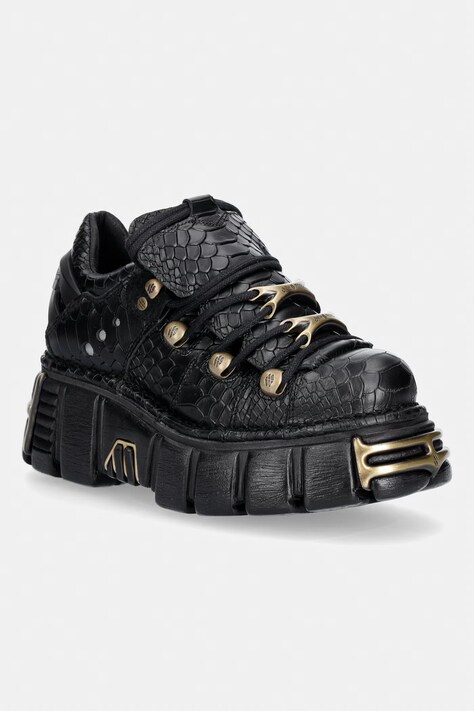 New Rock PITON NEGRO + IMPERFECT TOWER NEGRO TORNILLOS workery na platformie damskie skórzane czarne M.120N.C118