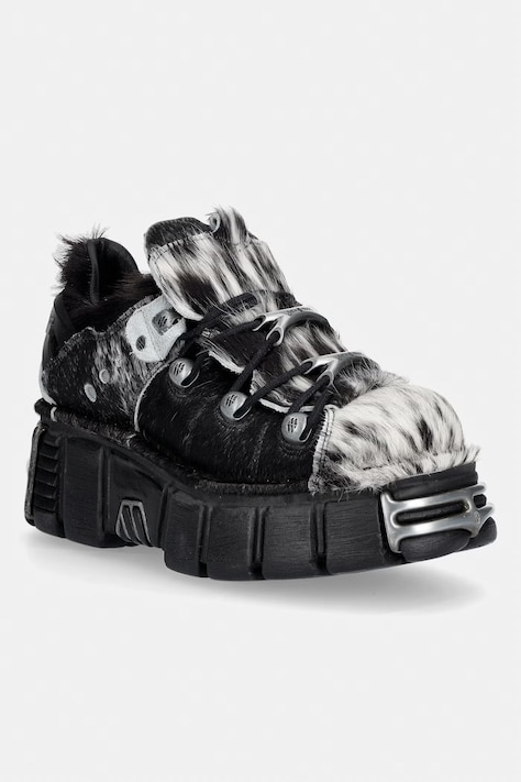 New Rock PELO NATURAL NEGRO-BLANCO + IMPERFECT TOWER NEGRO TORNILLOS buty damskie skórzane czarne M.120N.C113