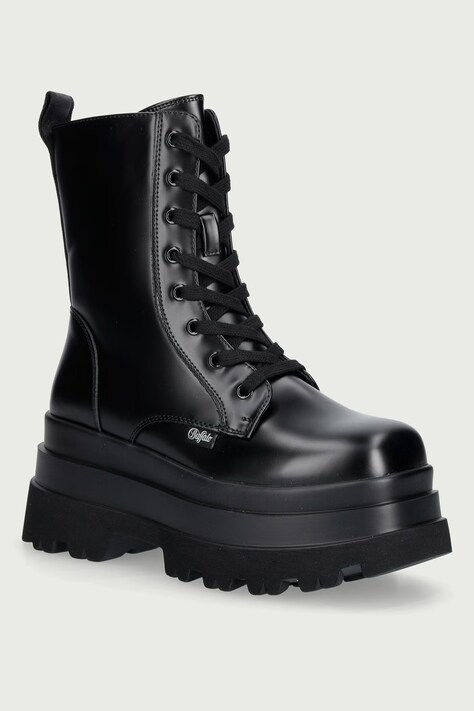 Buffalo Workery na platforme dámske Jupiter Lace Up Mid čierne 1622609-BLK