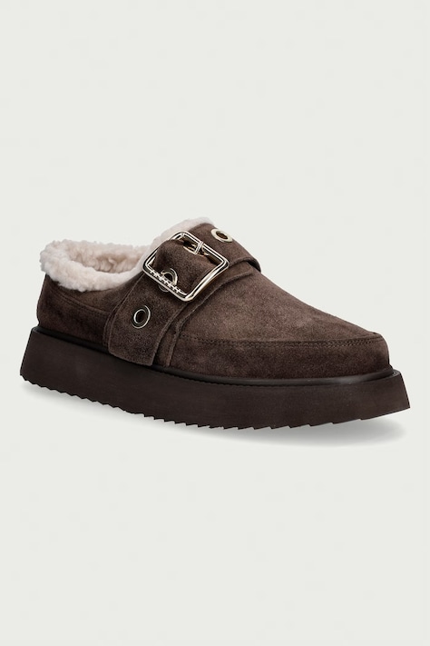 Inuikii kapcie damskie zamszowe Micro Buckle brązowe 1014.026.0041