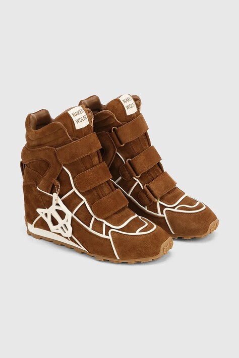 Naked Wolfe Element sneakersy damskie zamszowe brązowe na koturnie