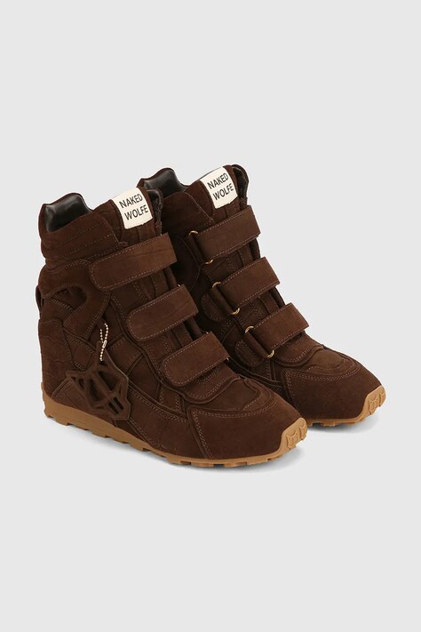 Naked Wolfe Element sneakersy damskie zamszowe brązowe na koturnie
