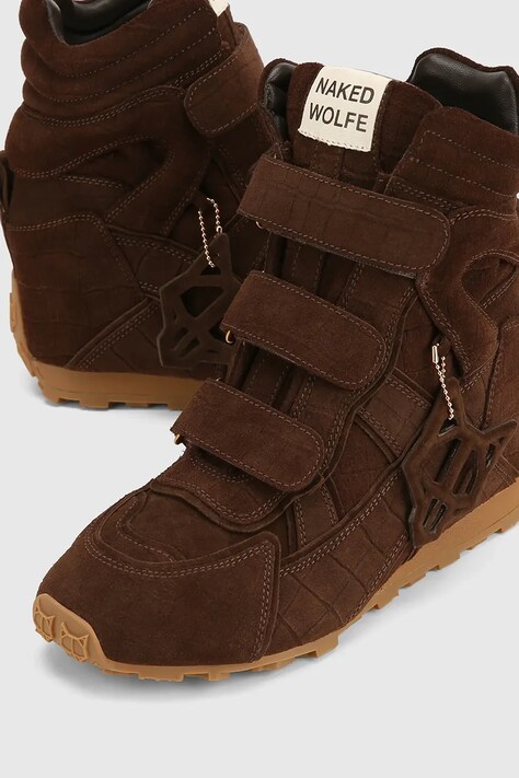 Naked Wolfe Element sneakersy damskie zamszowe brązowe na koturnie