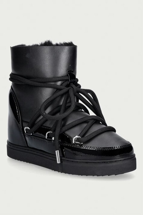 Inuikii Gloss Wedge śniegowce damskie skórzane czarne 1001.004.0052