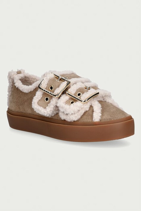 Inuikii Shearling Low Velcro Buckle sneakersy damskie zamszowe beżowe 1001.001.0551