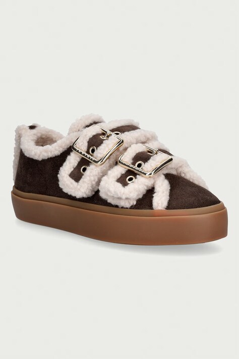 Inuikii Shearling Low Velcro Buckle sneakersy damskie zamszowe brązowe 1001.001.0551