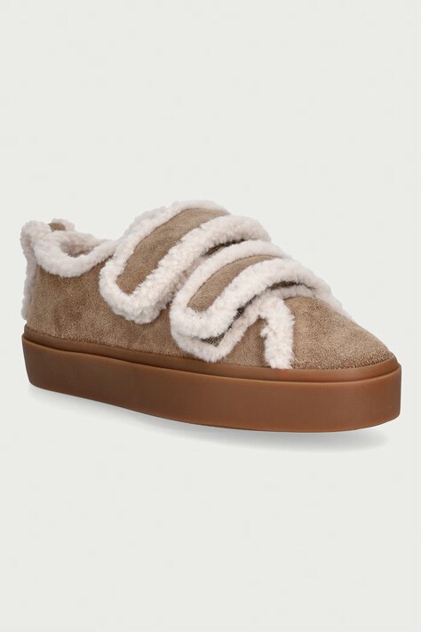 Inuikii Shearling Low Velcro sneakersy damskie zamszowe beżowe na platformie 1001.001.0231