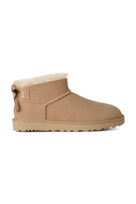 UGG W Ultra Mini Bailey Bow μπότες χιονιού γυναικείες σουέτ μπεζ 1185491.SAN