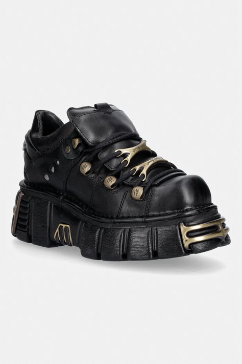 New Rock CRUST NEGRO, TOWER NEGRO ORO VIEJO buty damskie skórzane czarne na platformie M-120N-C116