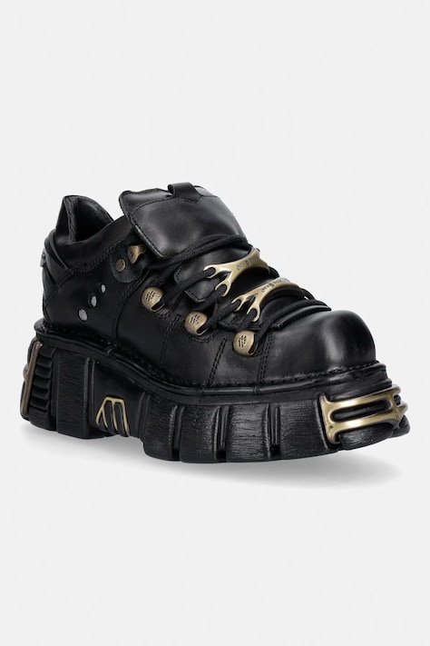 New Rock CRUST NEGRO, TOWER NEGRO ORO VIEJO buty damskie skórzane czarne na platformie M-120N-C116
