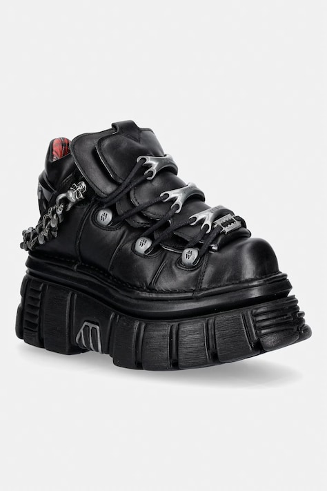 New Rock CRUST NEGRO, TOWER NEGRO E14 buty damskie skórzane czarne na platformie M-MET012C-C1
