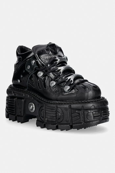 New Rock ITALI NEGRO, CHAROL, TANK NEGRO sneakersy damskie skórzane czarne M-MET031-C3