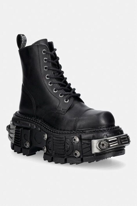 New Rock workery na platformie damskie skórzane CRUST NEGRO IMPERFECT TANK czarne M-MILI083C-C71