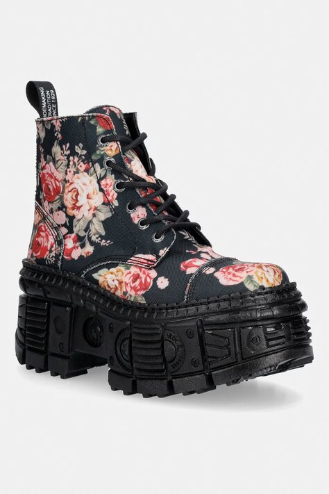 New Rock workery na platformie damskie ECO FLOR, TANK CASCO czarne M-WALL005-V36